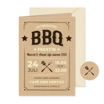 Moderne uitnodiging BBQ feestje kraft vintage stijl